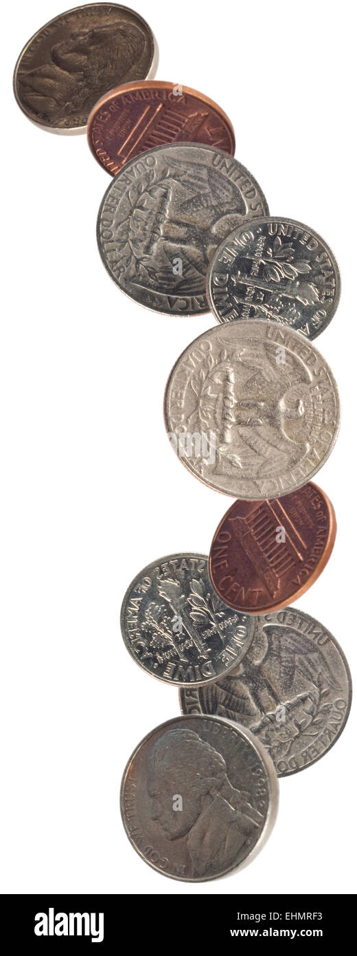 American Coins Falling Stock Photo