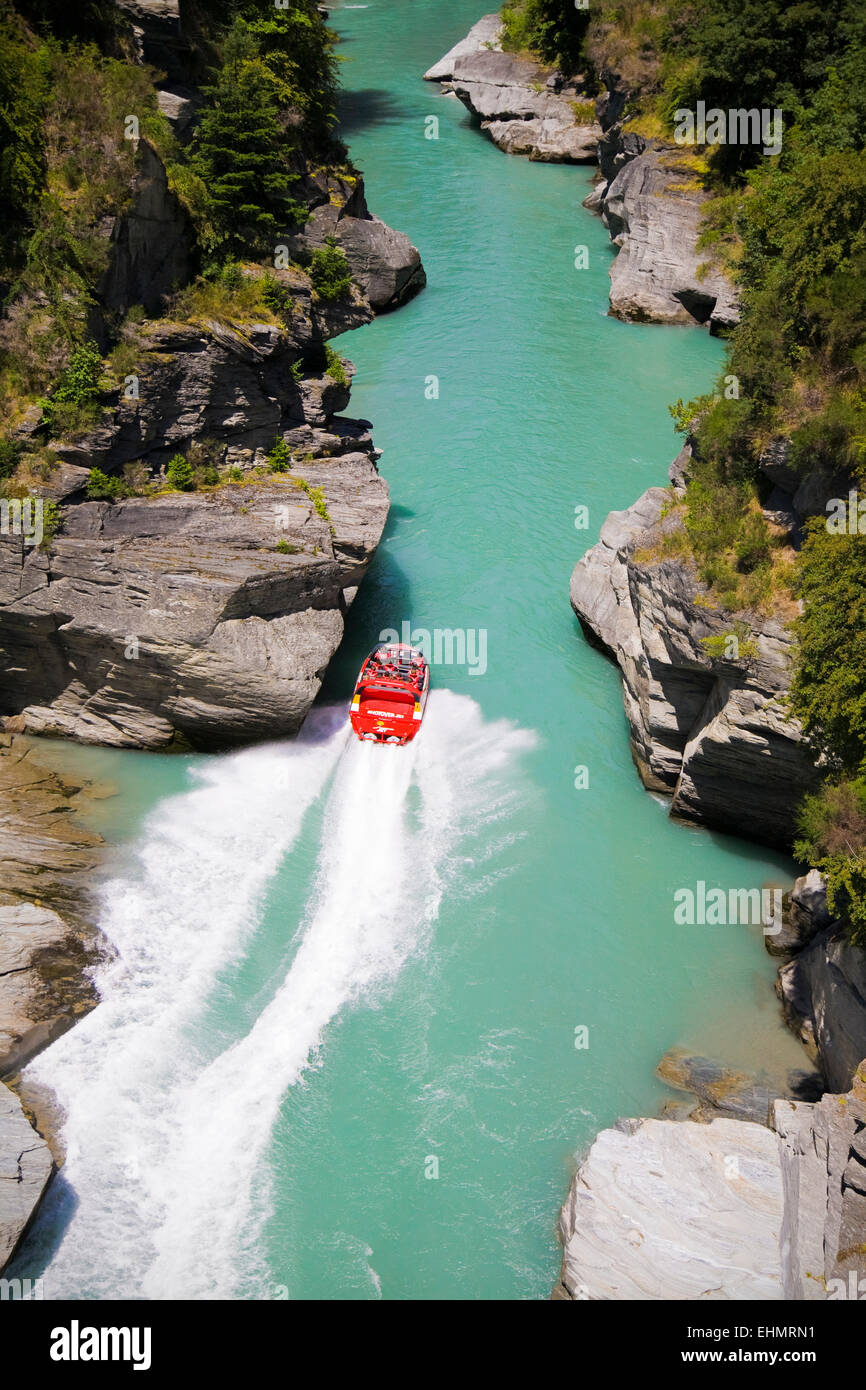 Jet boating on the Shotover River, near Queenstown, South Island New Zealand Stock Photo