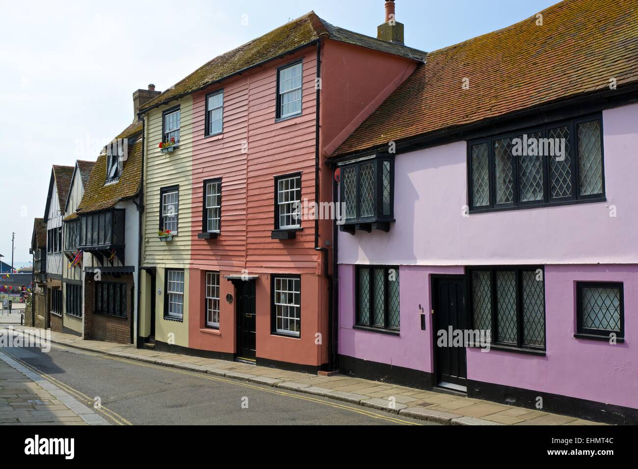 Narrow street in Hastings Old Town. East Sussex. England. With wooden