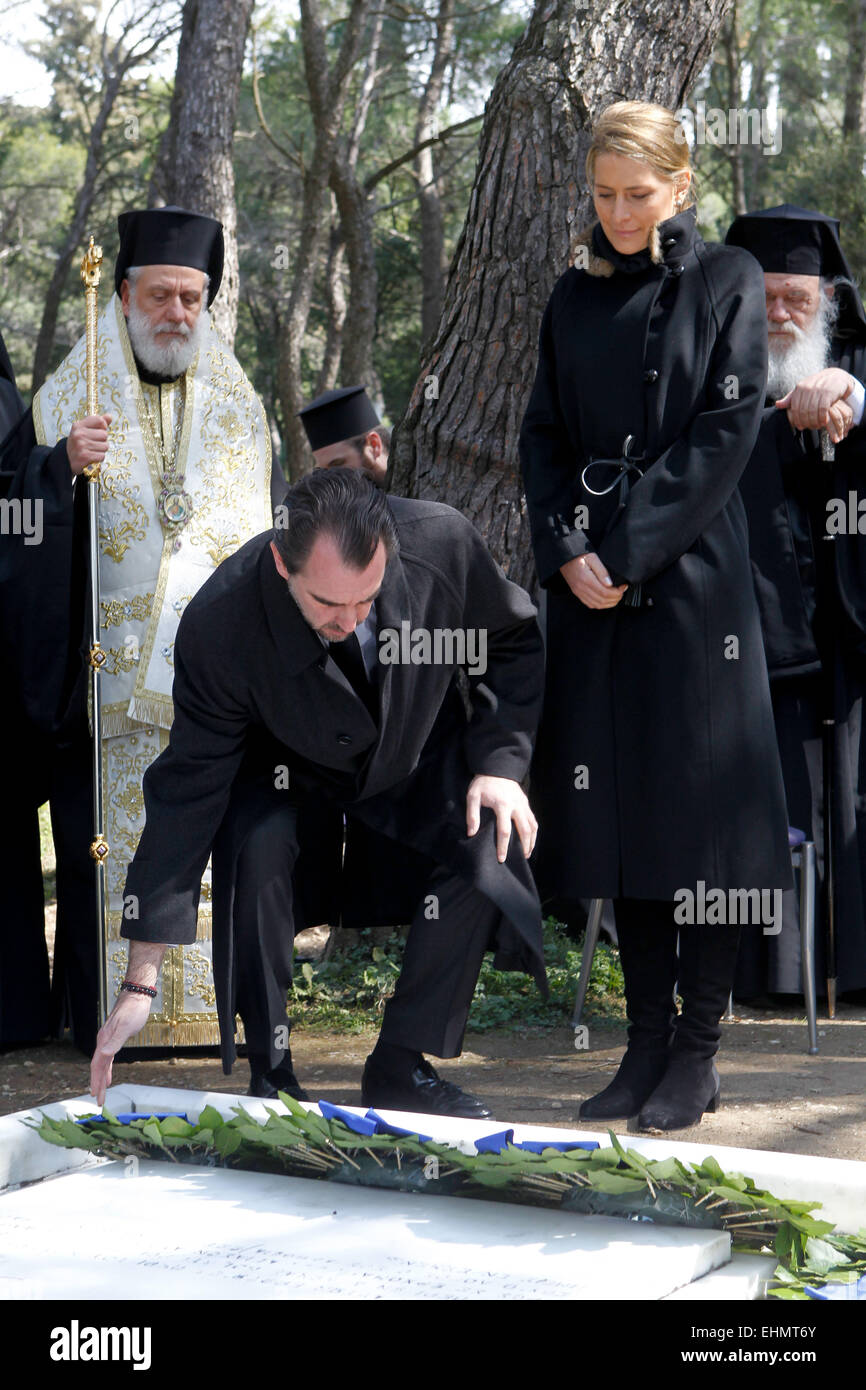 Tatoi, Greece. 16th Mar, 2015. Prince NIKOLAOS with his wife Princess TATIANA attend the ceremony. The annual memorial service in honour of King Pavlos and Queen Frederika was held earlier today at Tatoi cemetery. The memorial service was held 5 km north of Athens's suburbs, at Tatoi Palace, the Greek Royals' former summer palace. Credit:  Aristidis Vafeiadakis/ZUMA Wire/Alamy Live News Stock Photo
