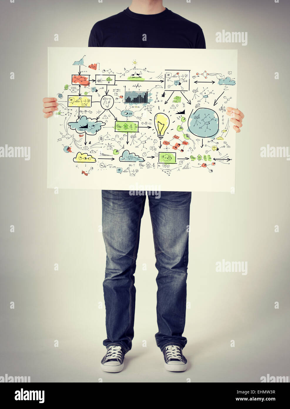 man showing big plan on white board Stock Photo