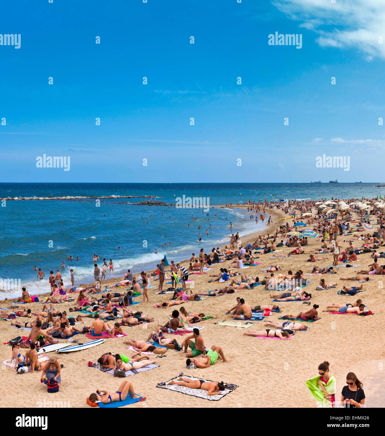 Crowded Beach Of Barceloneta In Summer Time Barceloneta