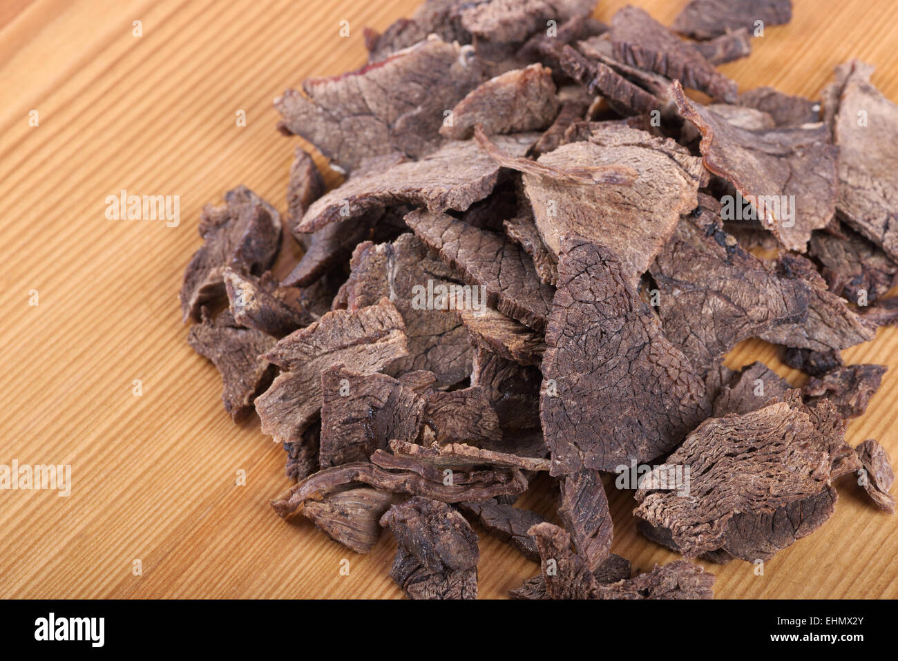 Dried meat cut into thin slices closeup Stock Photo