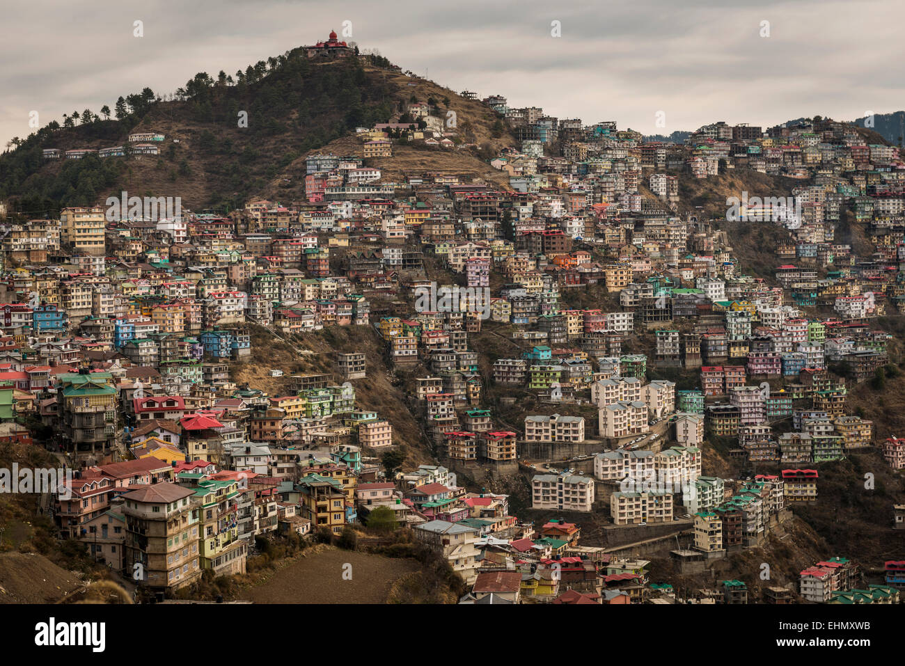 Urban sprawl in the Himalayan foothills in the Shimla district, Himachal Pradesh, India Stock Photo