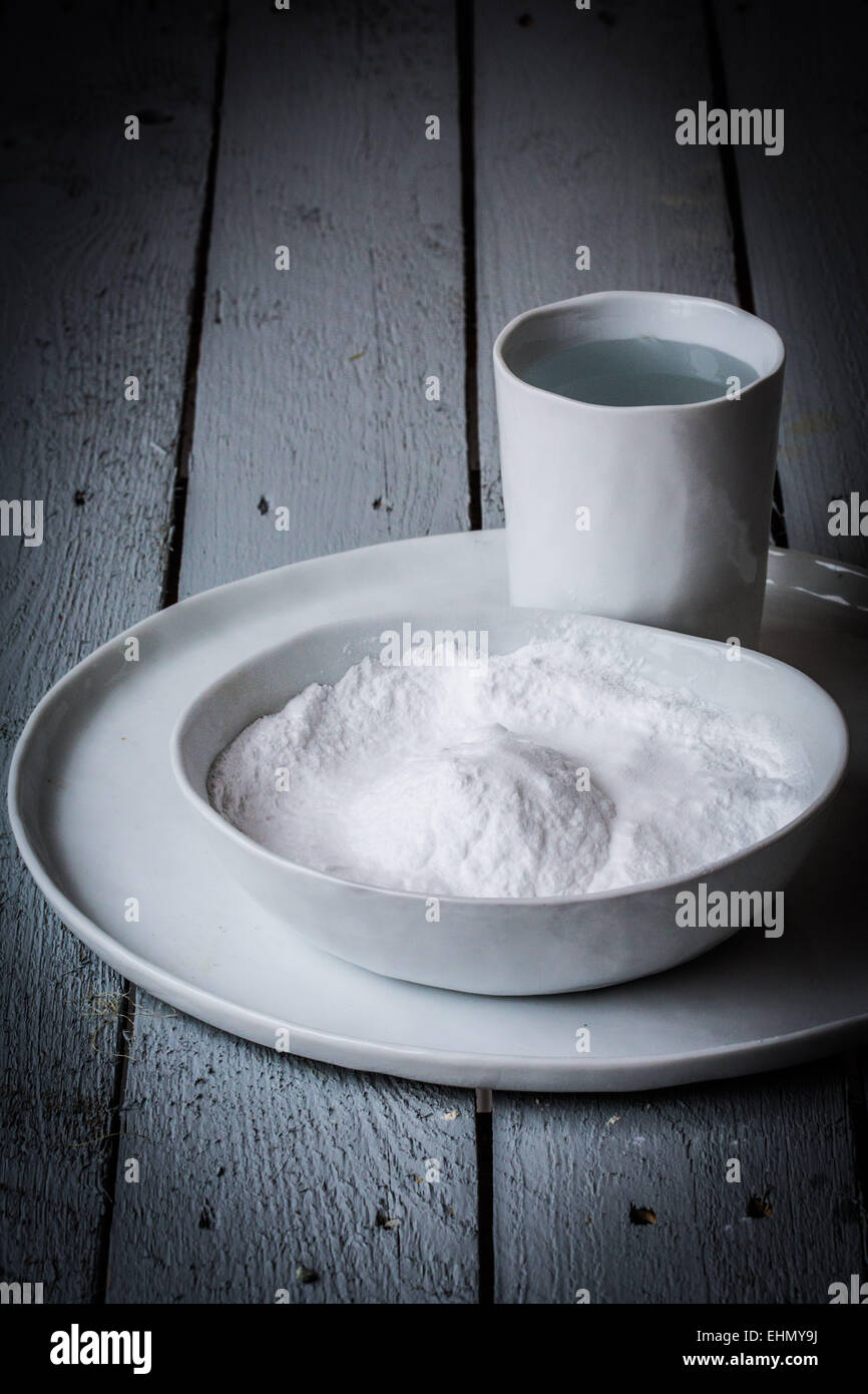 Powder of sodium bicarbonate or baking soda. Stock Photo