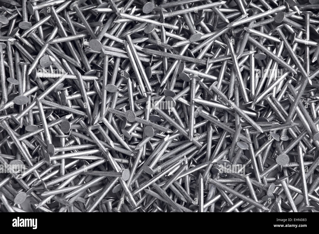 Galvanized nails top view Stock Photo