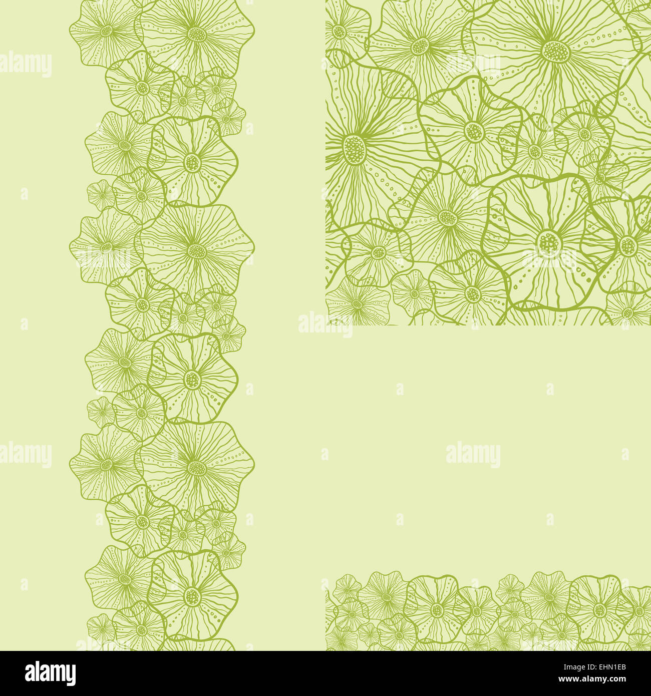Set of green underwater plants seamless pattern and borders backgrounds ...