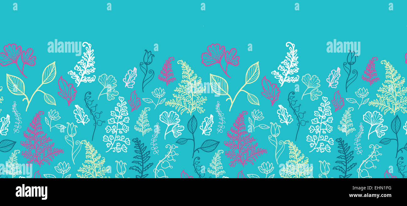 Blue Leaves Horizontal Seamless Pattern Background Border Stock Photo