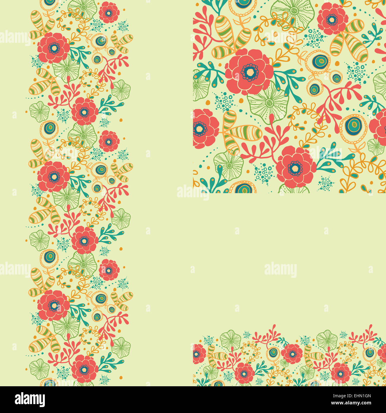 Set of spring flowers seamless pattern and borders backgrounds Stock ...