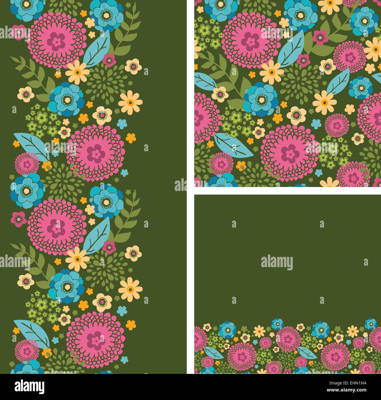 Set of vibrant summer plants seamless pattern and borders Stock Photo ...