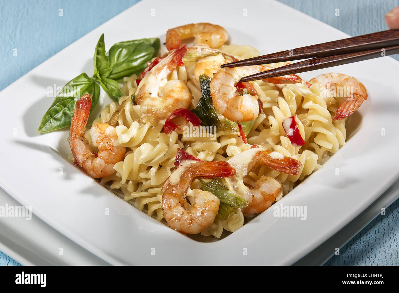 Shrimps and noodles Stock Photo
