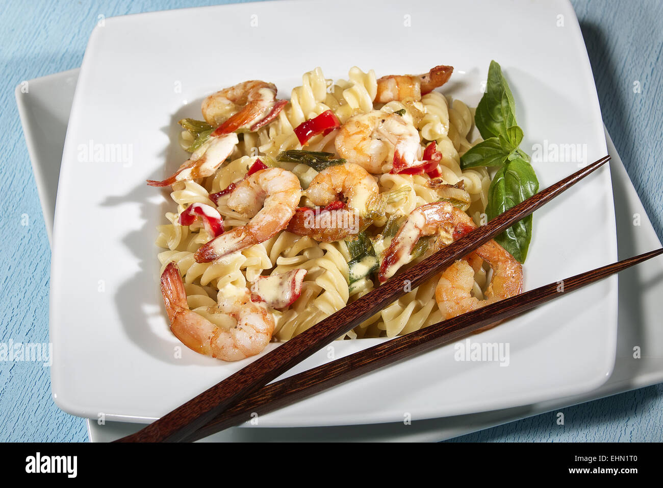 Shrimps and noodles Stock Photo