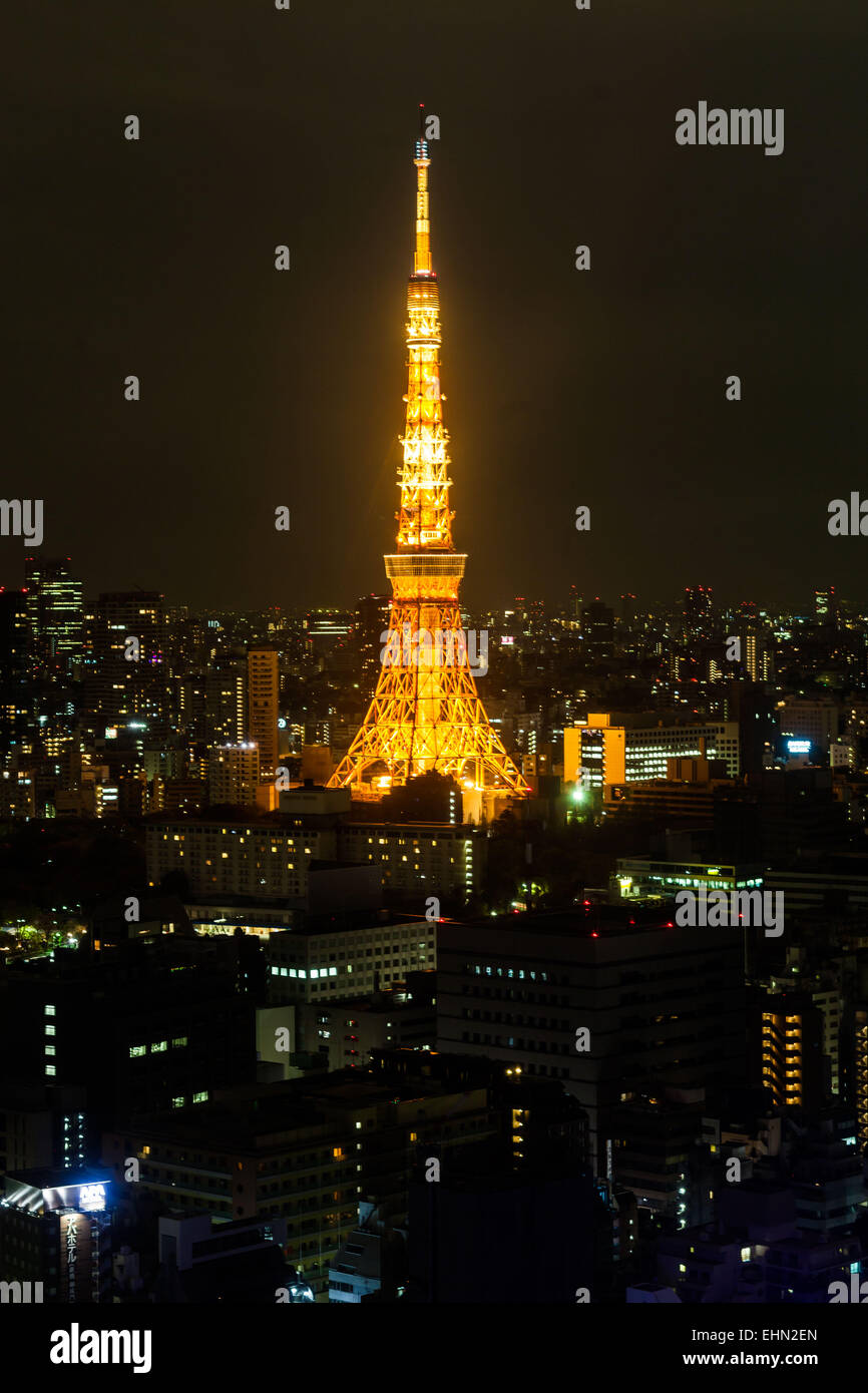 Tokyo tower by night, Japon. Stock Photo