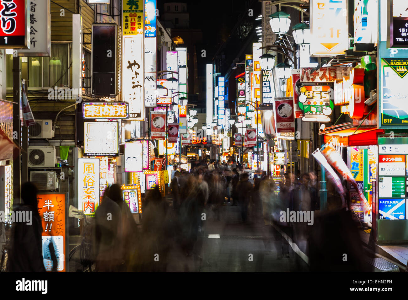 Street scene at night, Tokyo, Japan. Stock Photo