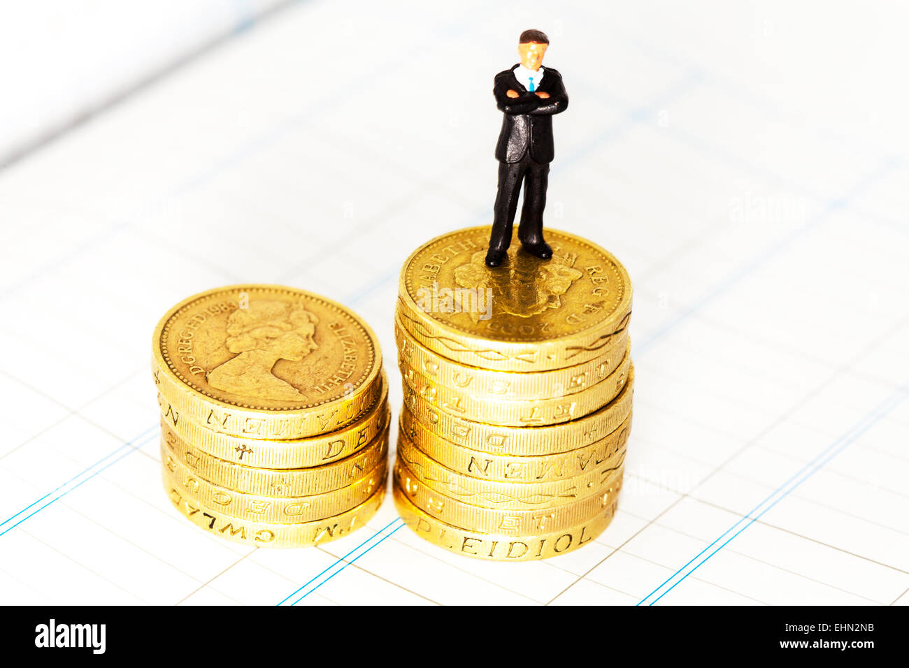 Accounts accountant accounting pound coins on spreadsheet business bookwork tax vat isolated cut out cutout white background Stock Photo