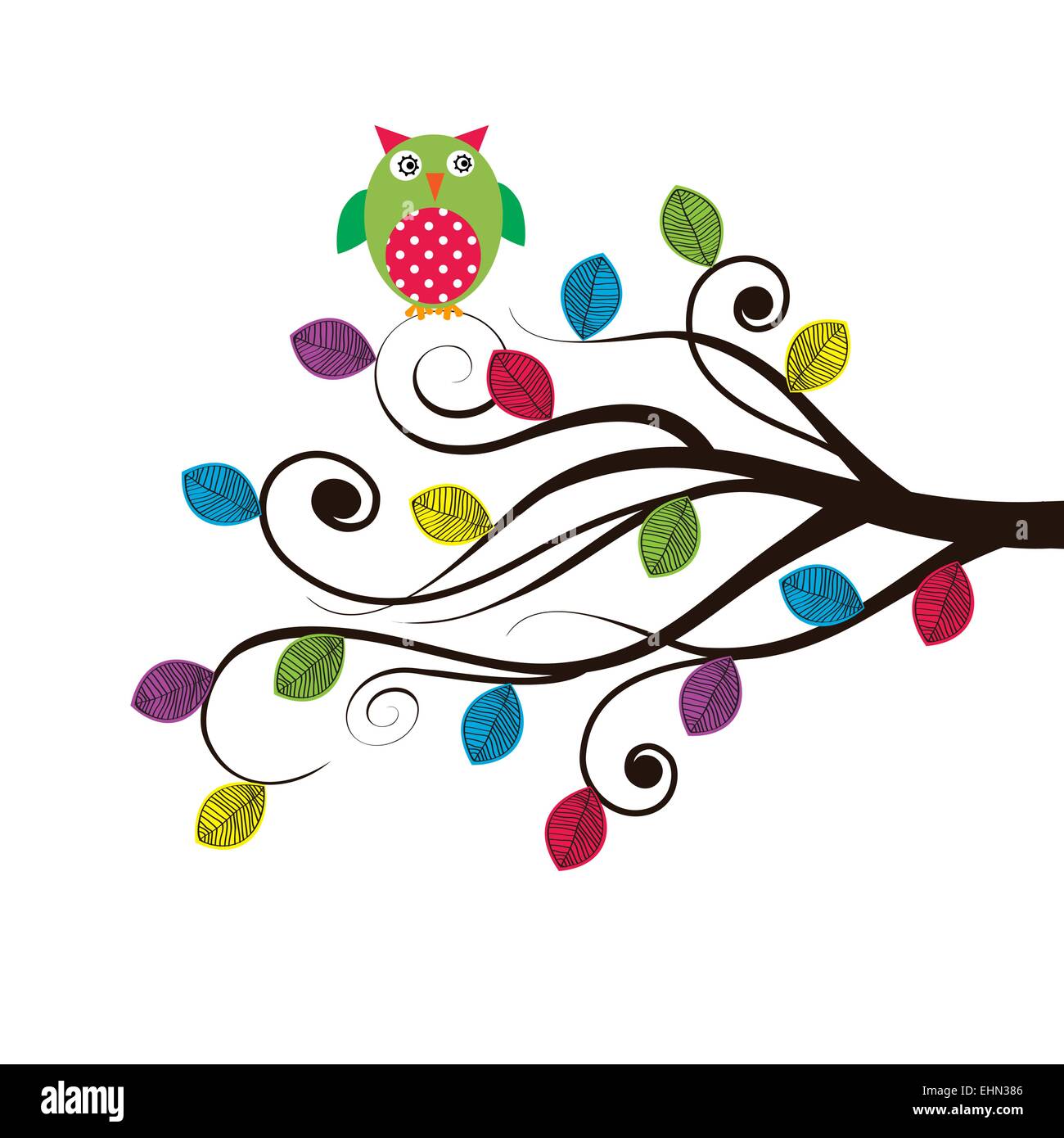 Summer tree with colorful and funny birds Stock Vector