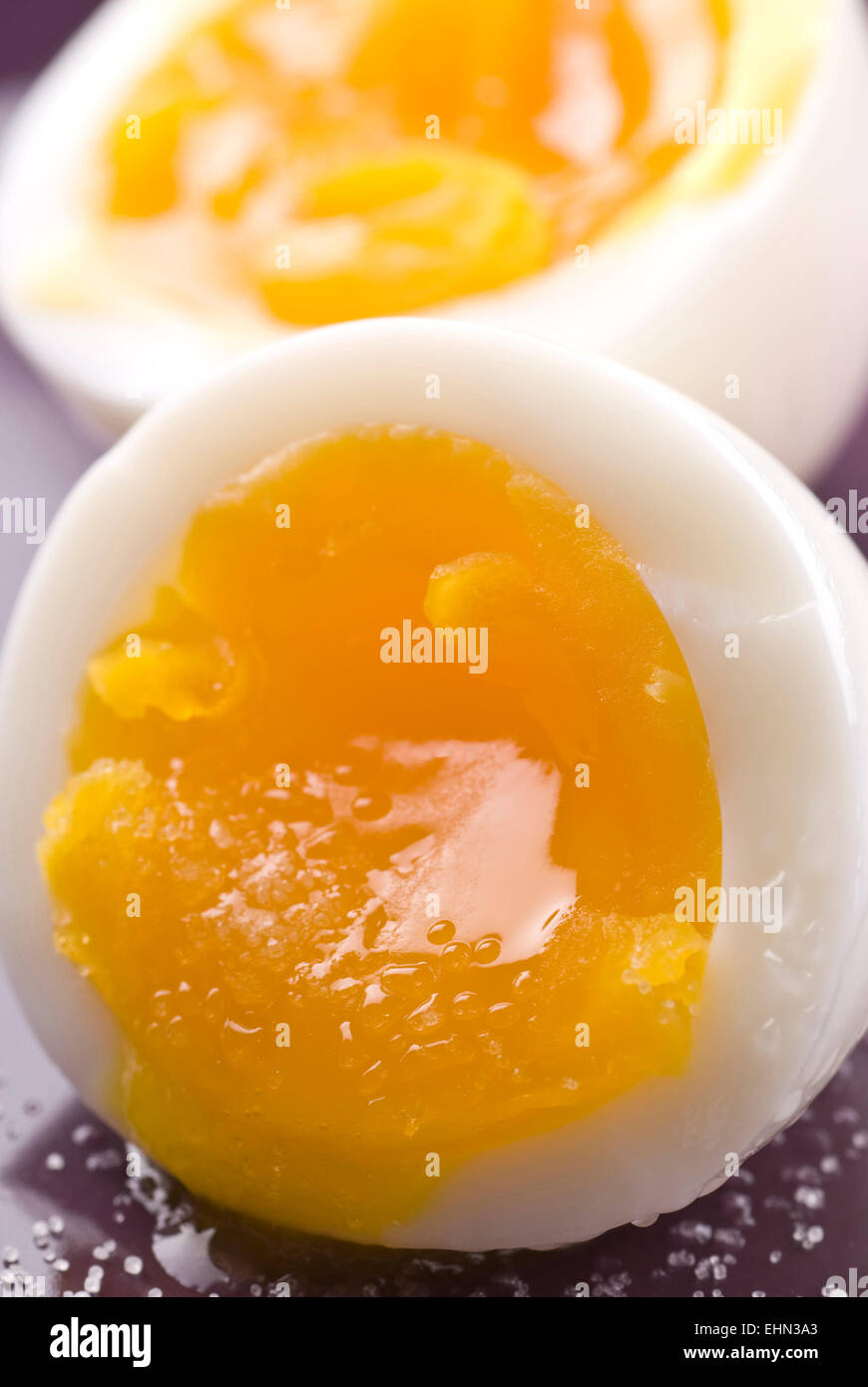 Soft-boiled egg with salt. Stock Photo