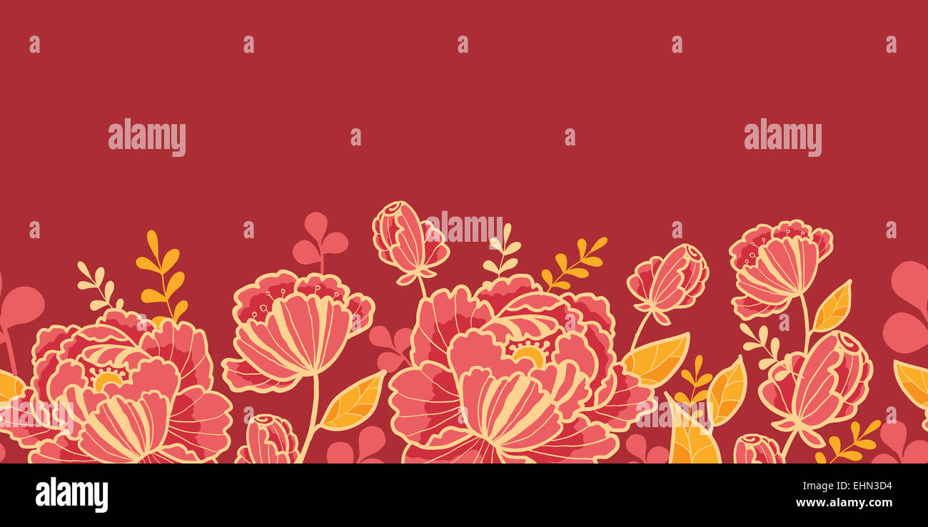 Gold and red flowers horizontal seamless pattern border Stock Photo - Alamy