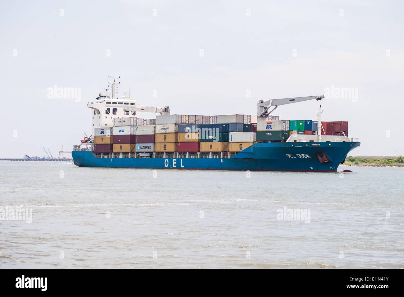 Container ship , Cochin India. Stock Photo