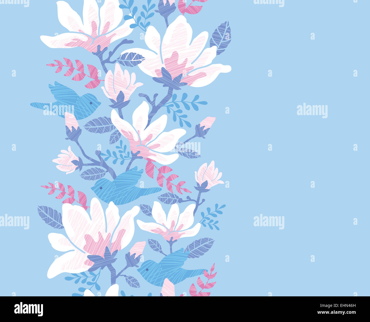 Birds among blossoms vertical seamless pattern background border Stock ...