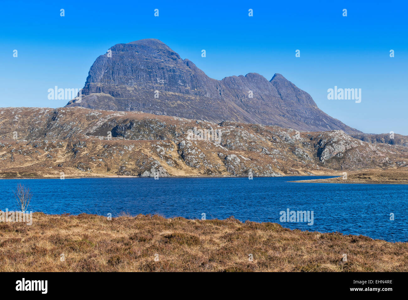 SUILVEN THE APPROACH TO THE MOUNTAIN LOOKING OVER FIONN LOCH NEAR ...