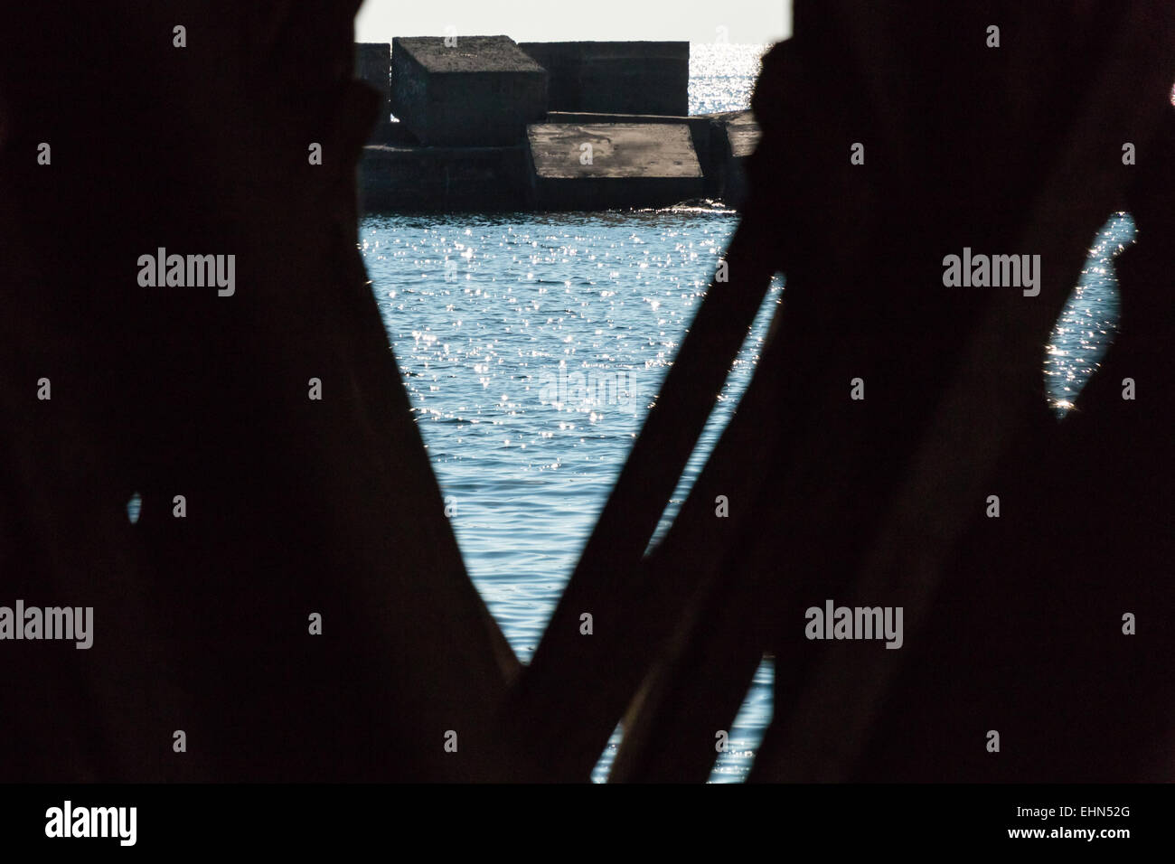 Sea frame made by woden palisade Sicily Stock Photo