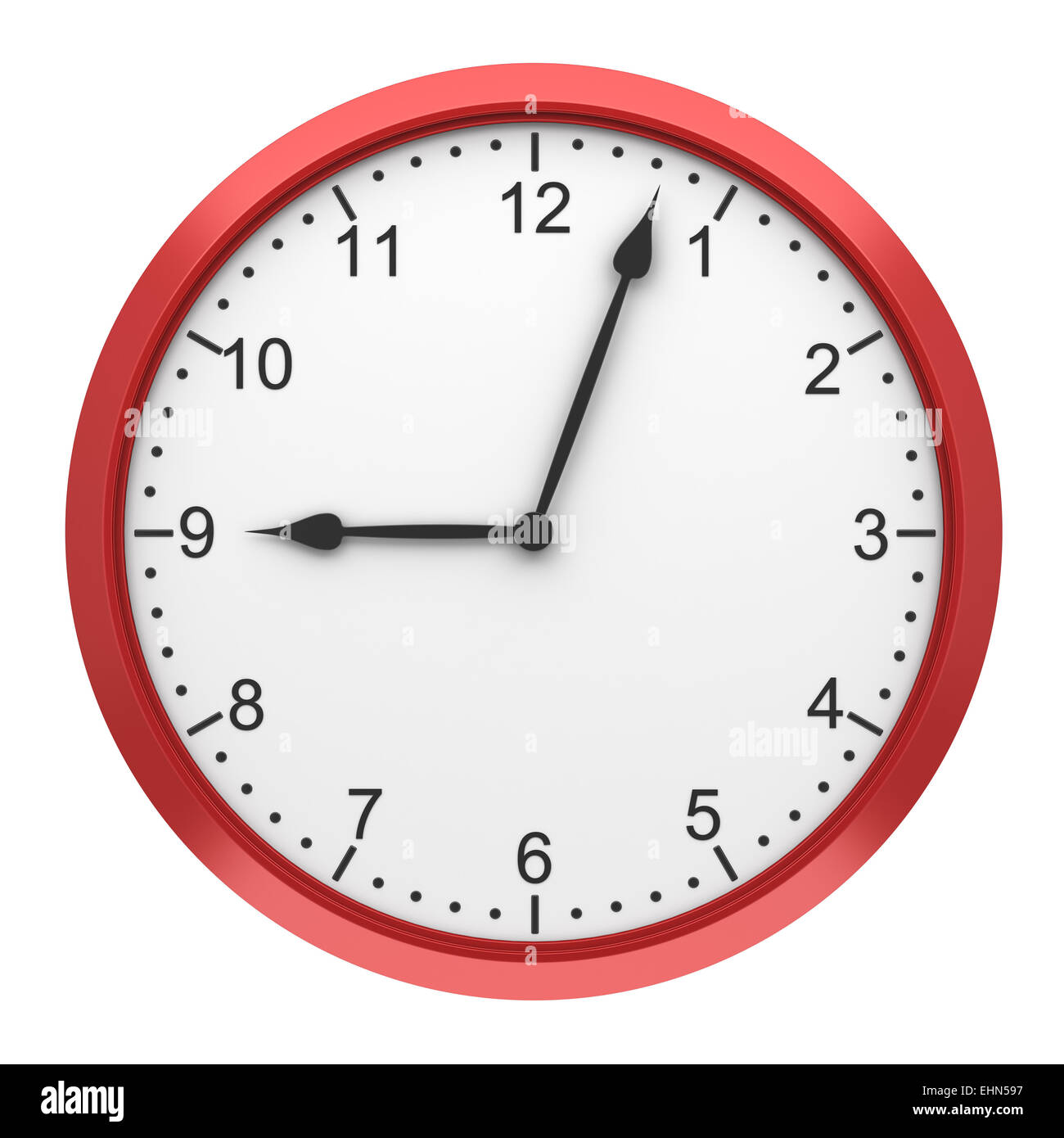 red round wall clock isolated on white background Stock Photo