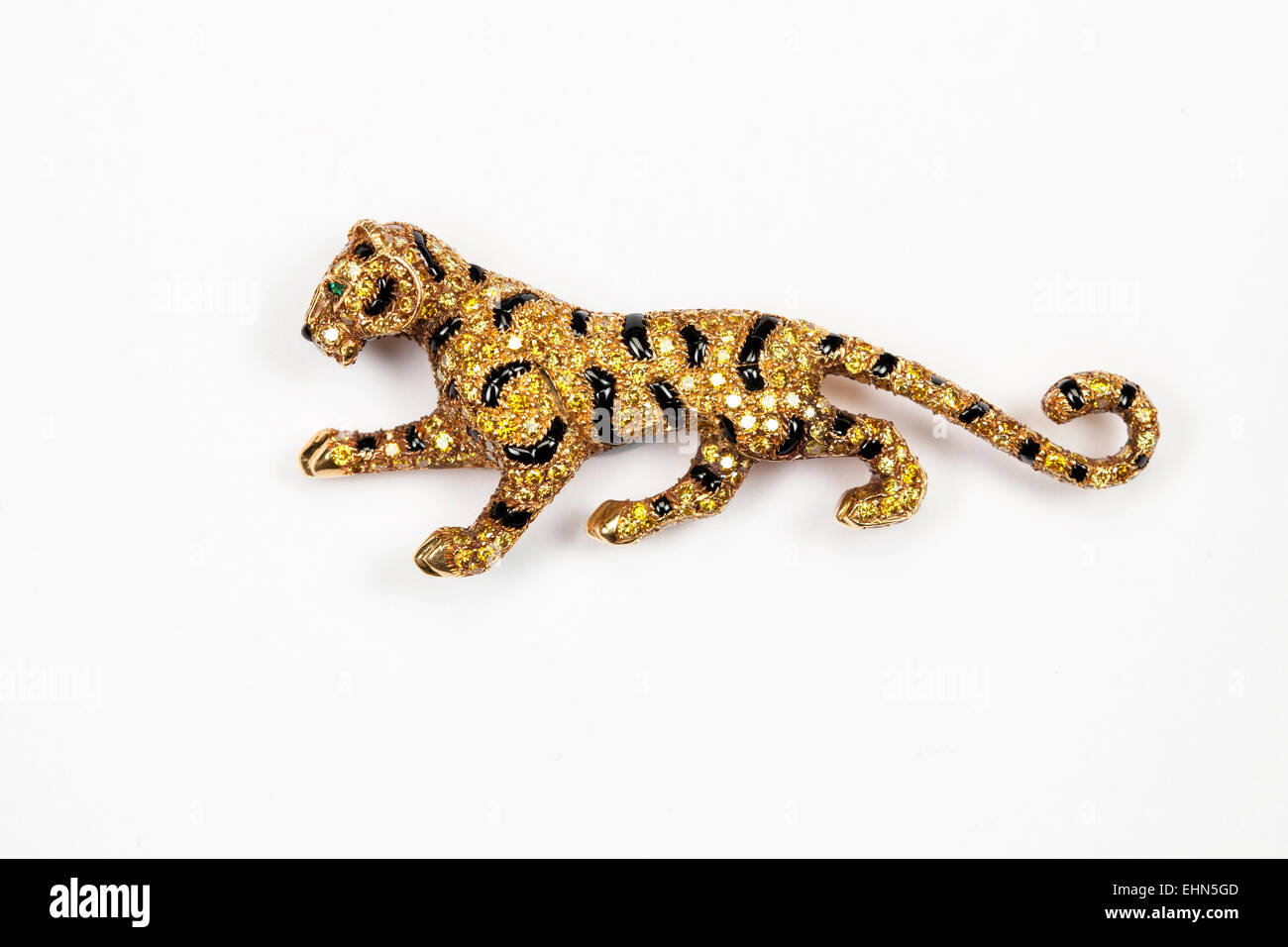 18ct gold yellow diamond and gem set  panther brooch by Cartier Stock Photo