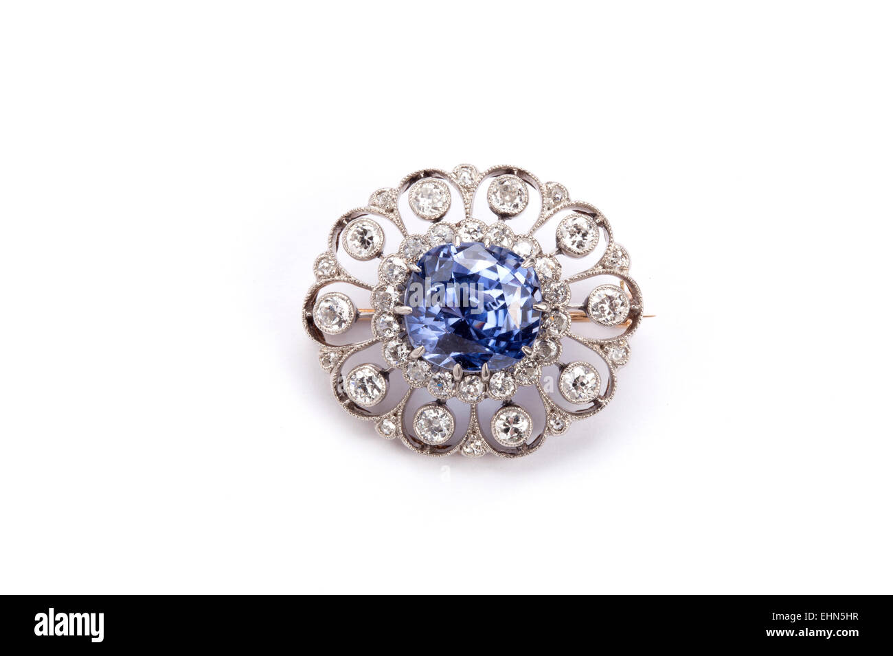 Sapphire and diamond brooch. 20th century Stock Photo