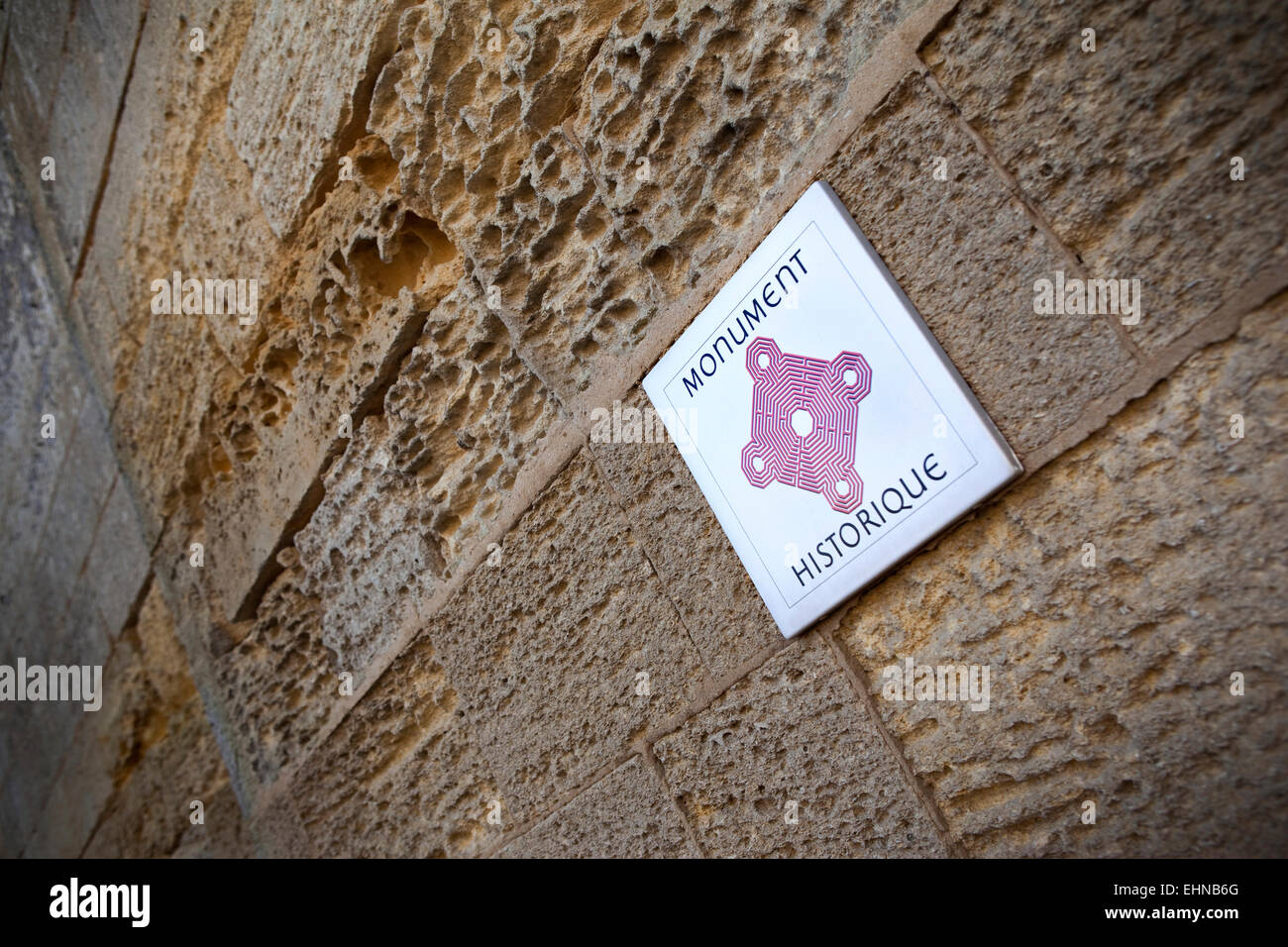 Sign on an historical monument in France Stock Photo
