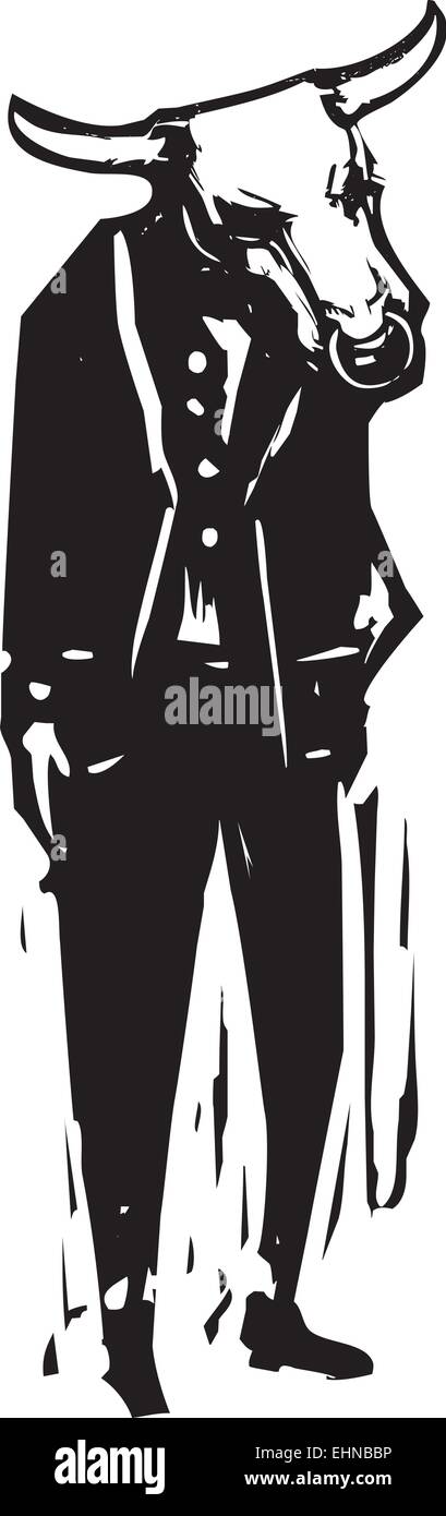 Woodcut style business image of a minotaur in a business suit. Stock Vector