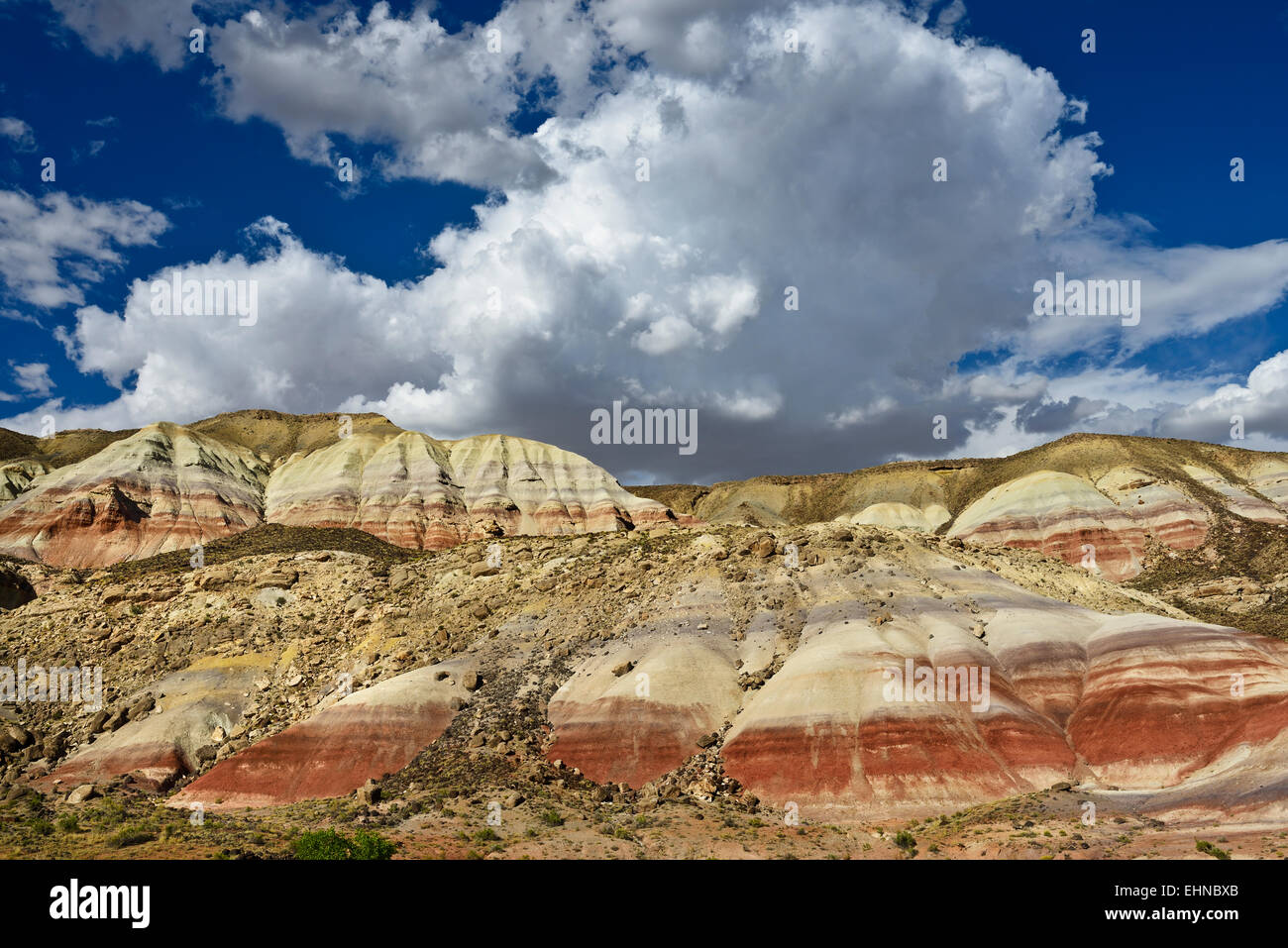 Hills in revealing sediment layers in Capital Reef National Park, Utah, United States. Stock Photo