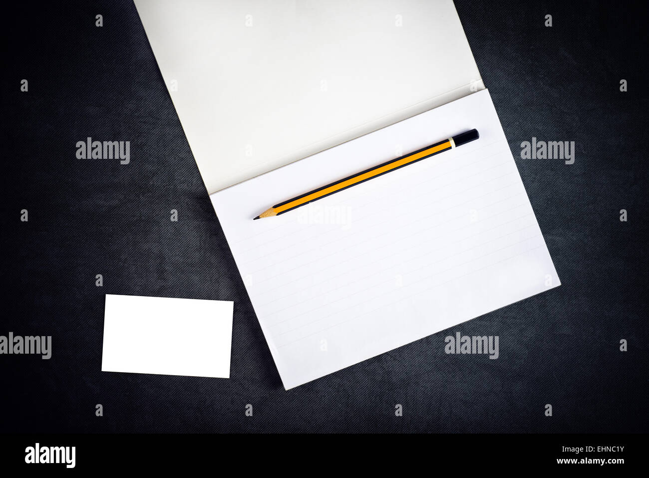 Blank Corporate Business Card and Notebook with Graphite Pencil as Copy Space for Branding Stock Photo