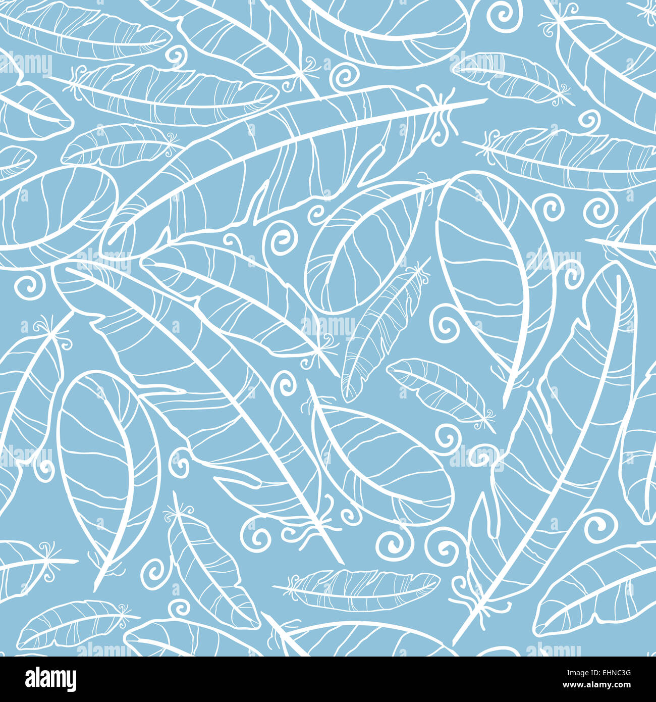 White on blue feathers seamless pattern background Stock Photo - Alamy