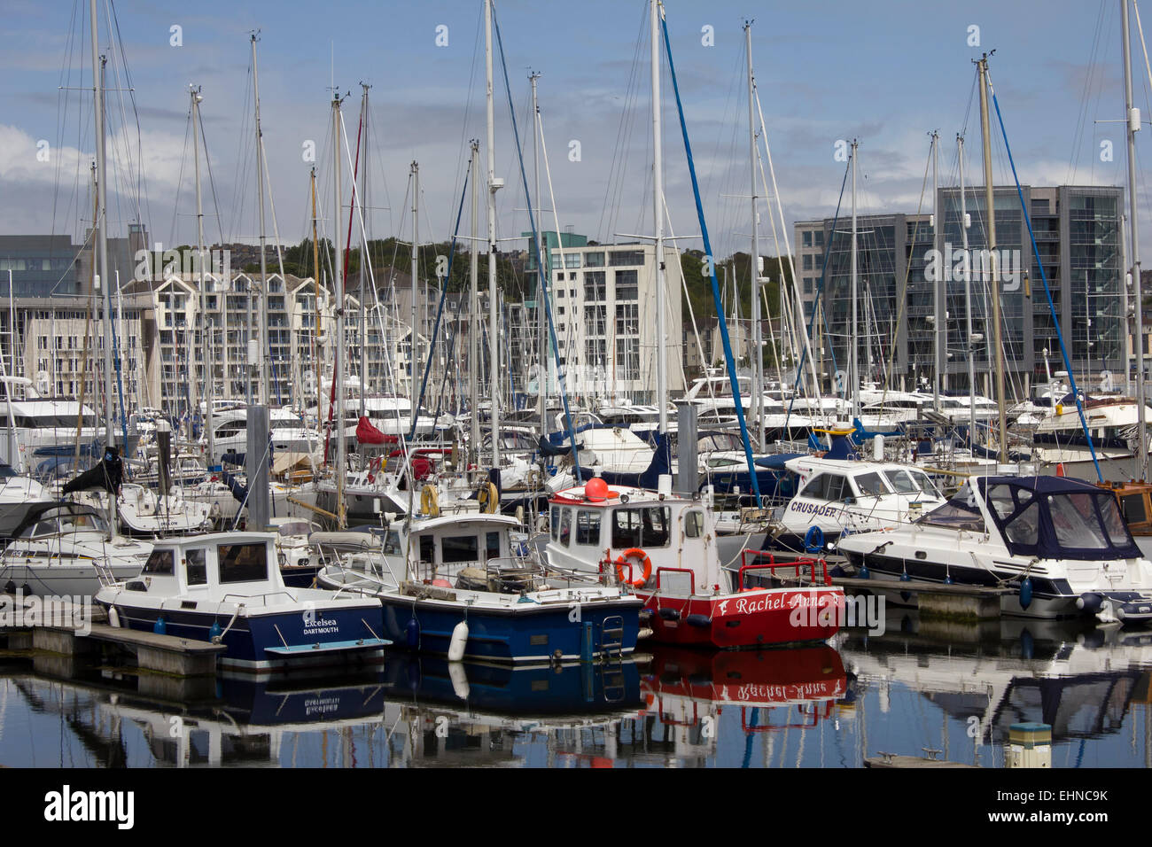 Yachts, sail boats, dinghies at Plymouth Marina, Devon, England, UK. Stock Photo