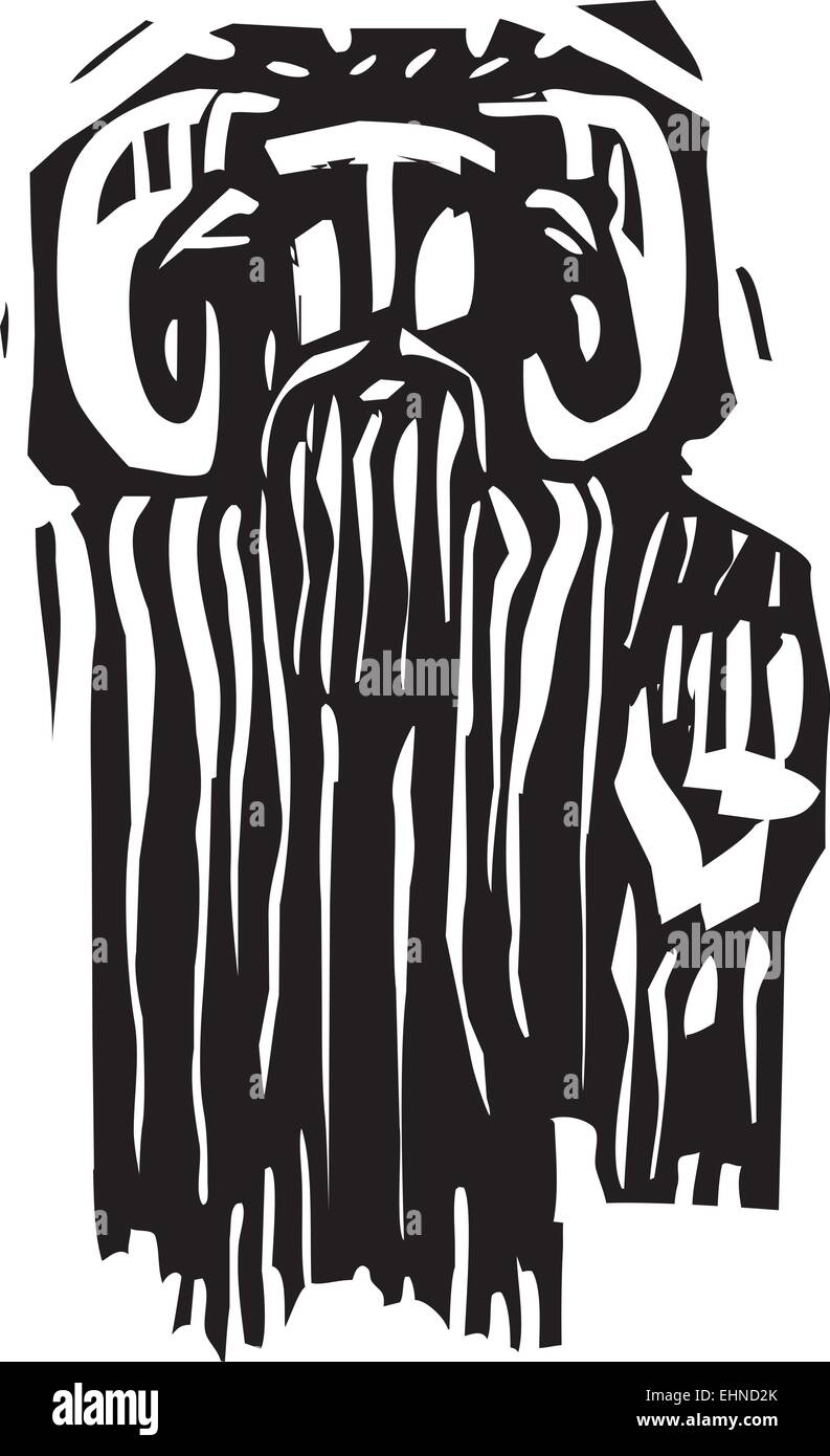 Woodcut style expressionist image a mythical faun or the Greek God Pan Stock Vector