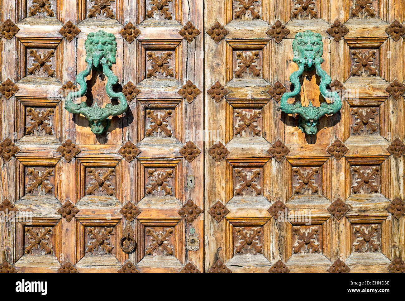Detail of a medieval door seen in Sitges, Spain Stock Photo