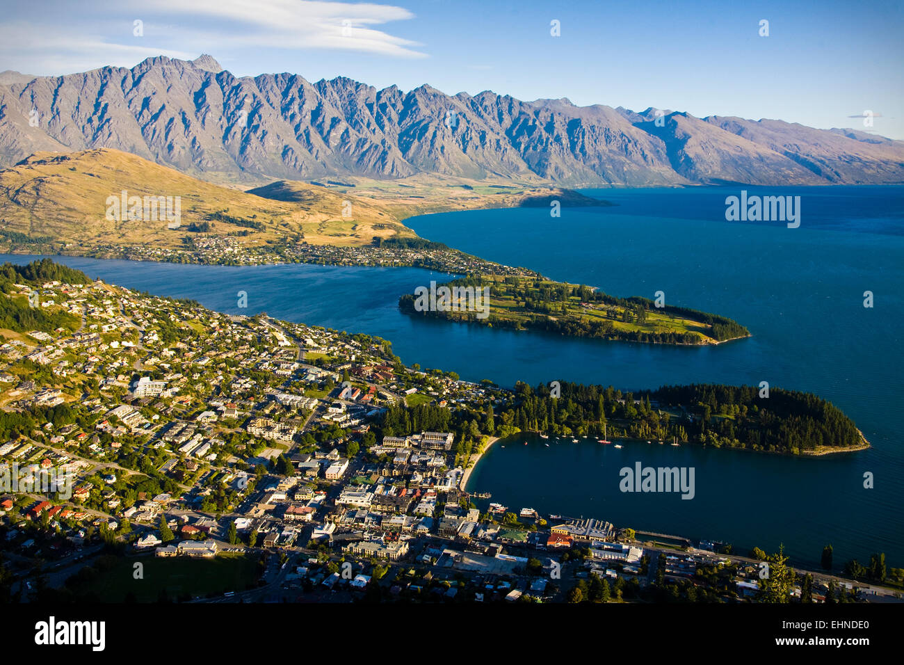 A view of Queenstown and Lake Wakatipu on New Zealand's south island Stock Photo