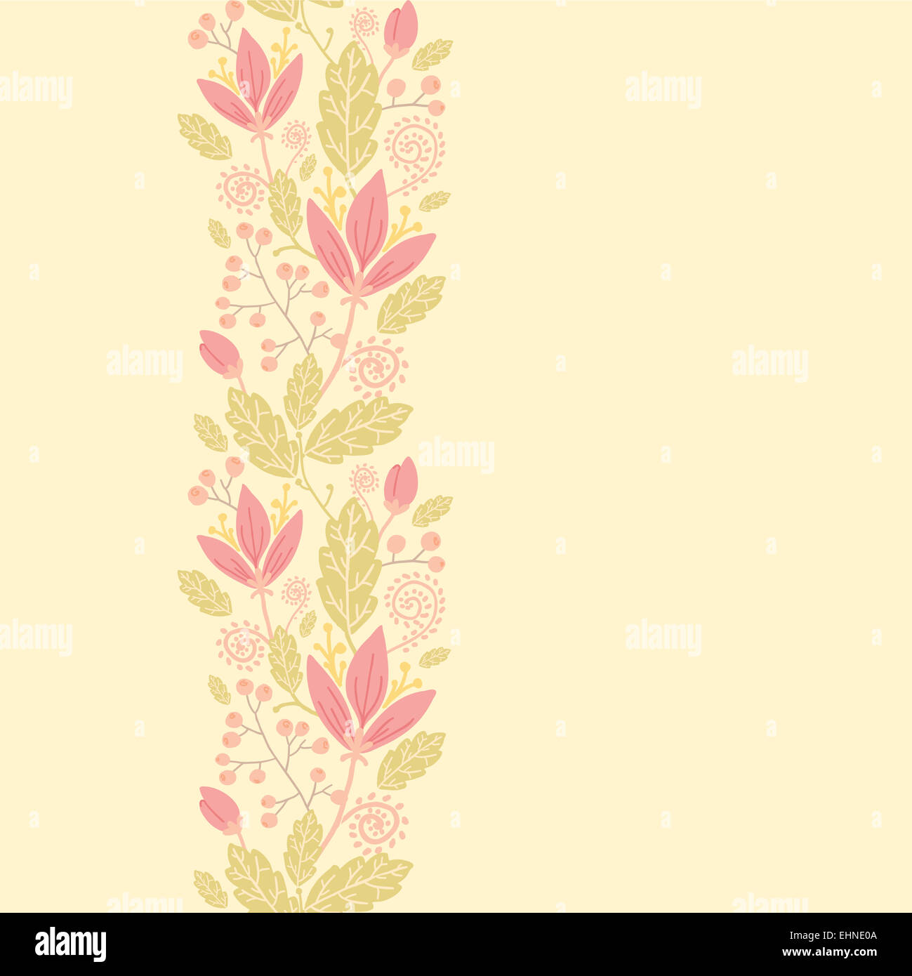 Flowers and berries vertical seamless pattern background border Stock ...