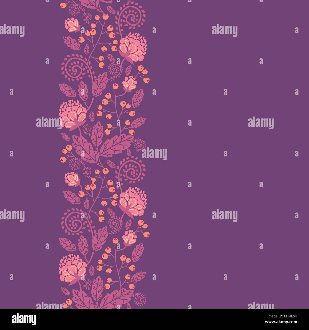 Purple flowers and berries vertical seamless pattern border Stock Photo ...