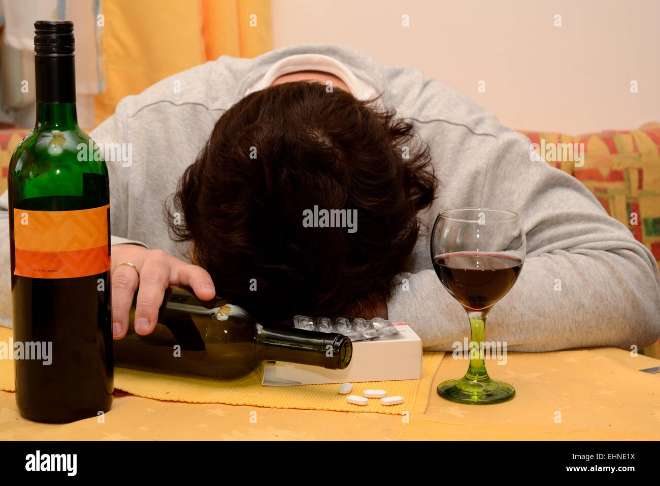 Alcoholic takes tablets Stock Photo