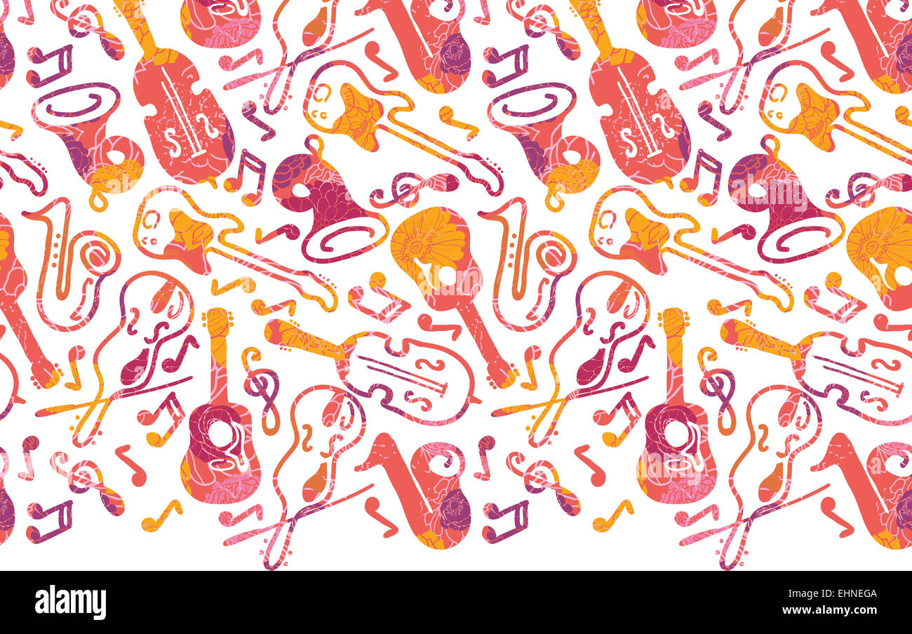 Colorful musical instruments horizontal seamless pattern border Stock ...