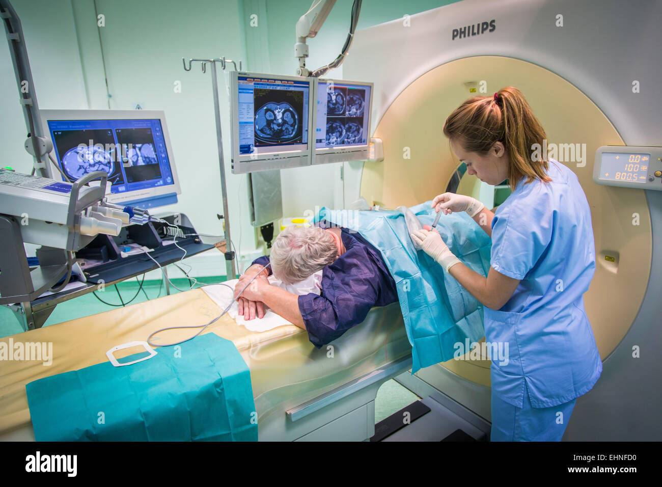 CT scan-assisted biopsy, Saint-Louis hospital, Paris, France. Stock Photo