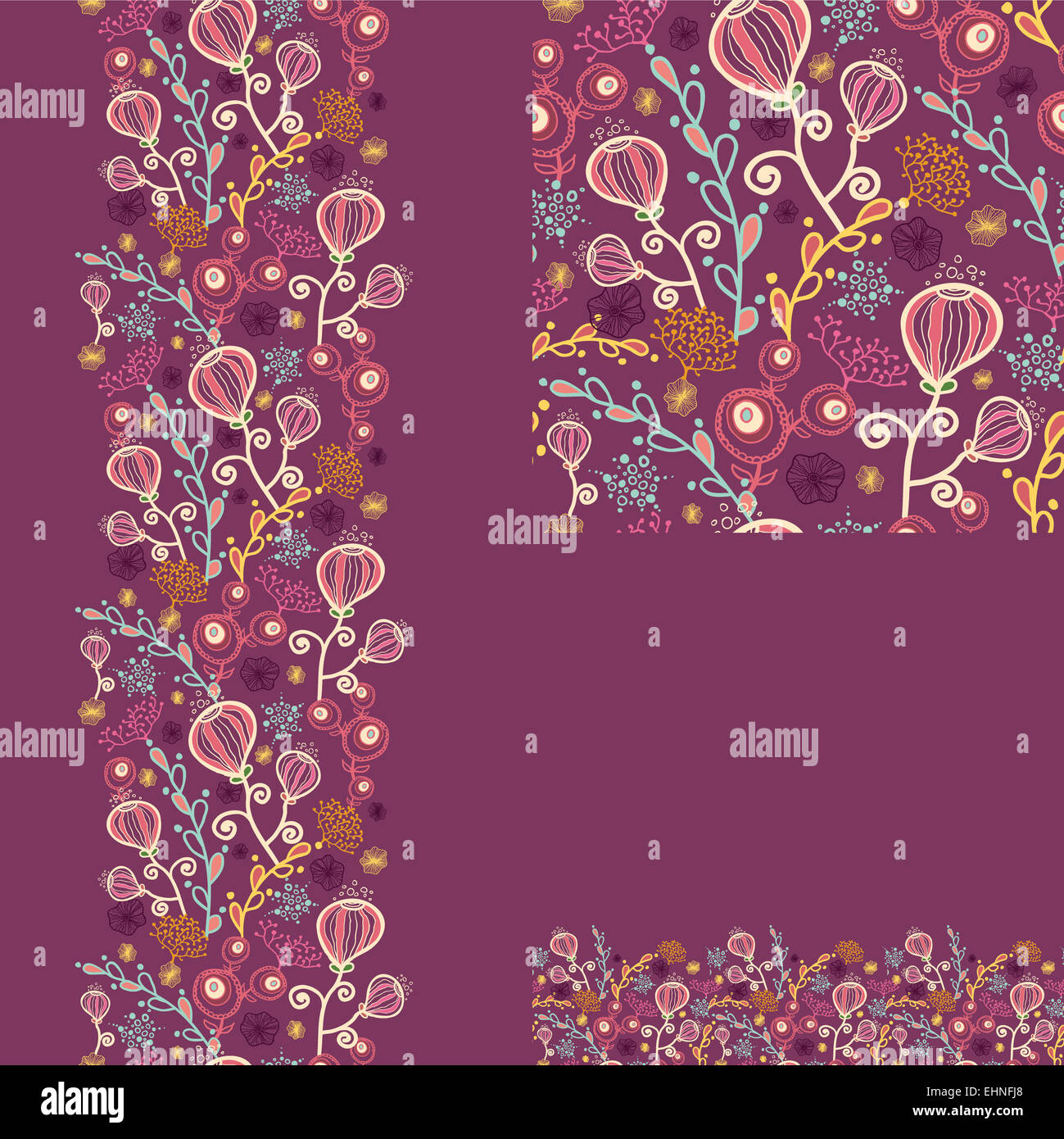 Set of underwater plants seamless pattern and borders backgrounds Stock ...