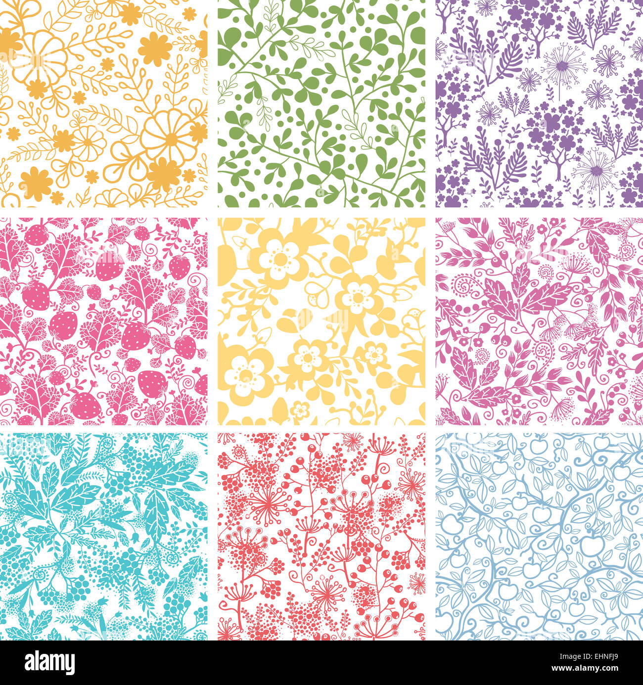 Set Of Nine Abstract Plant Seamless Patterns Backgrounds Stock Photo ...