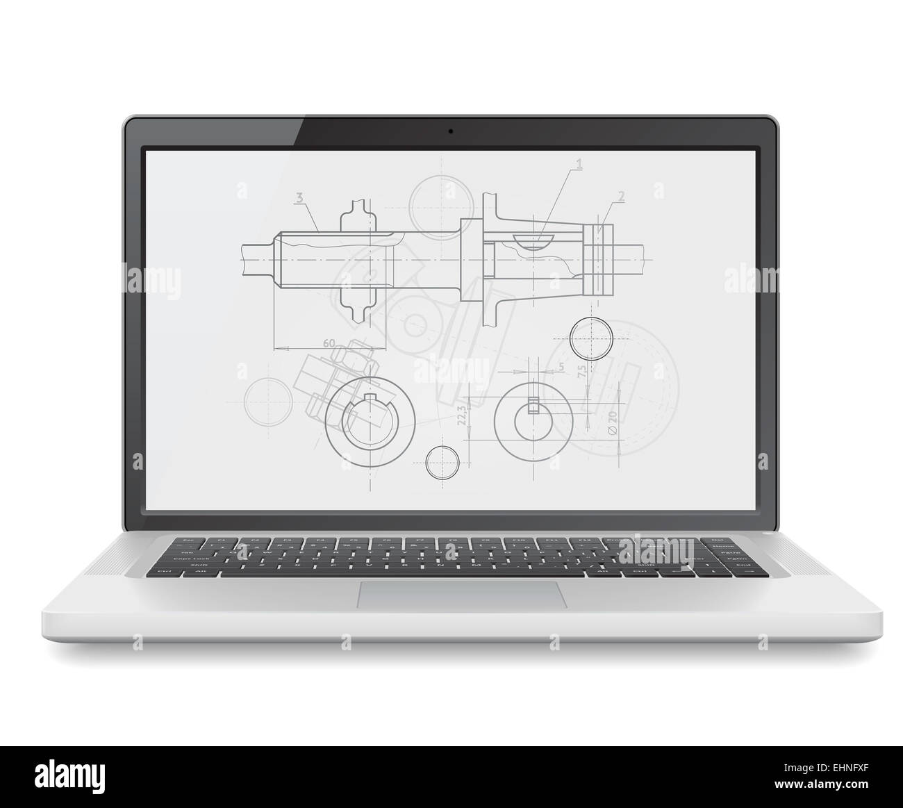 Laptop with blueprint Stock Photo Alamy