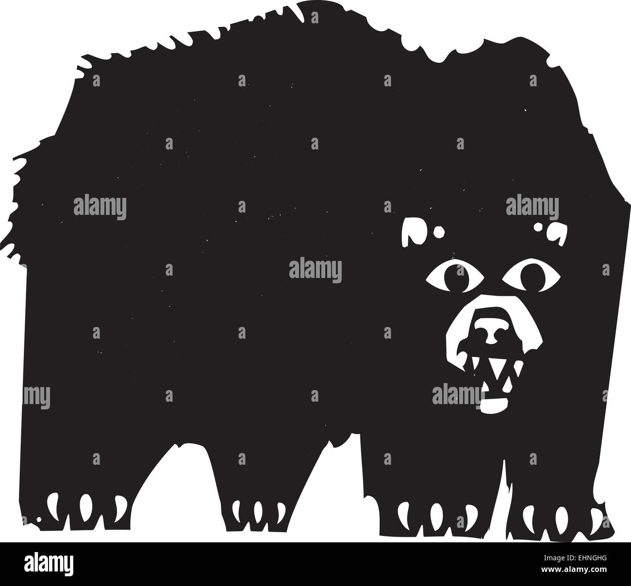 Woodcut style image of a a growling black bear. Stock Vector