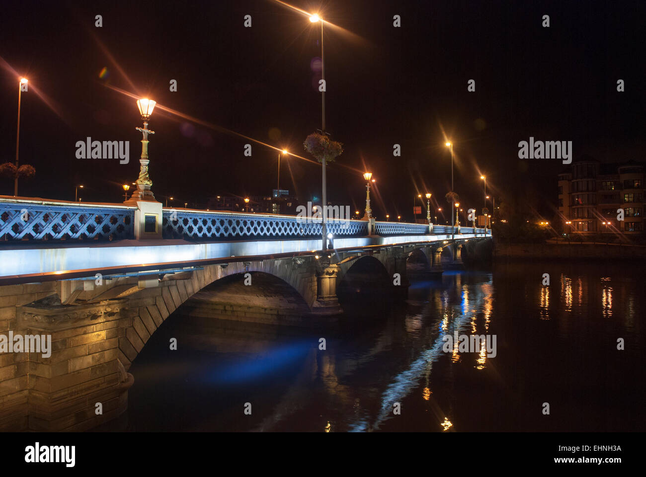 Queen's Bridge, Belfast at night Stock Photo