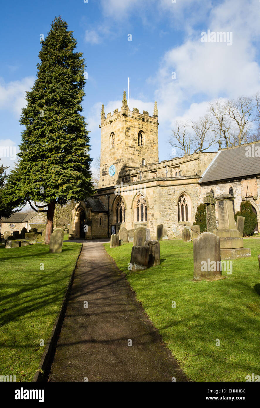 Parish church of St Lawrence at Eyam in the Derbyshire Peak District Stock Photo