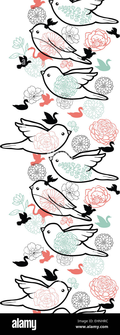 Birds silhouettes vertical seamless pattern background border Stock ...